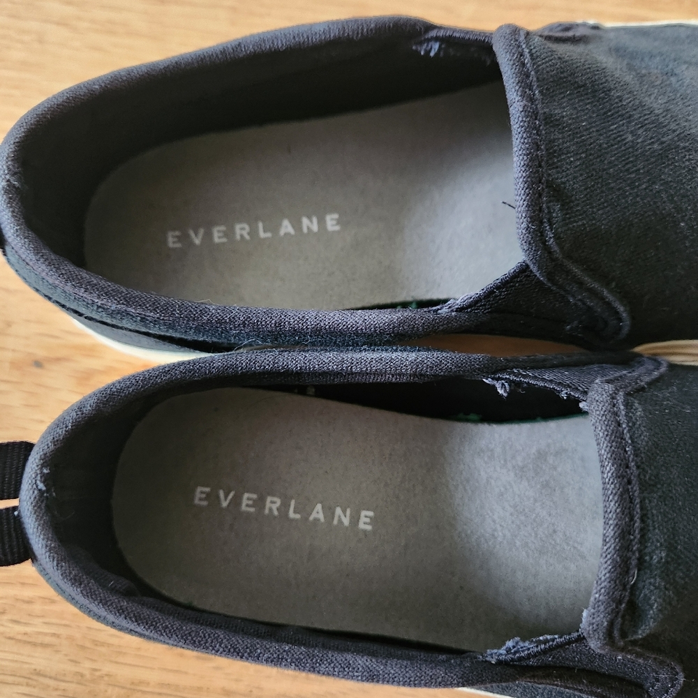 Everlane Black Canvas Slip-On Shoes Organic Womens Size 7 Mens 5.5 Unisex - Picture 7 of 10